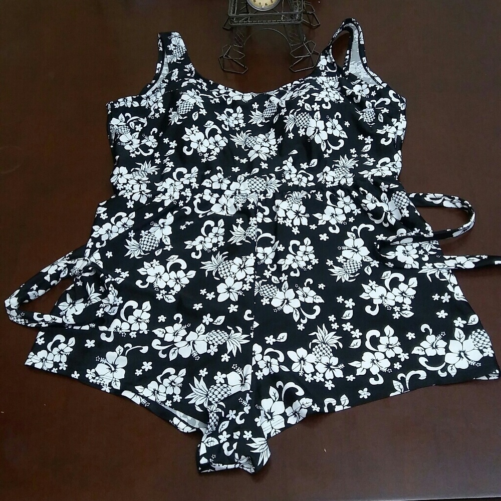 Blair Black and White Floral One-Piece Swimsuit Romper